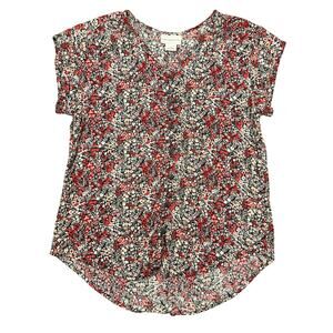 Liz Claiborne SMALL black red floral button up short sleeve top
